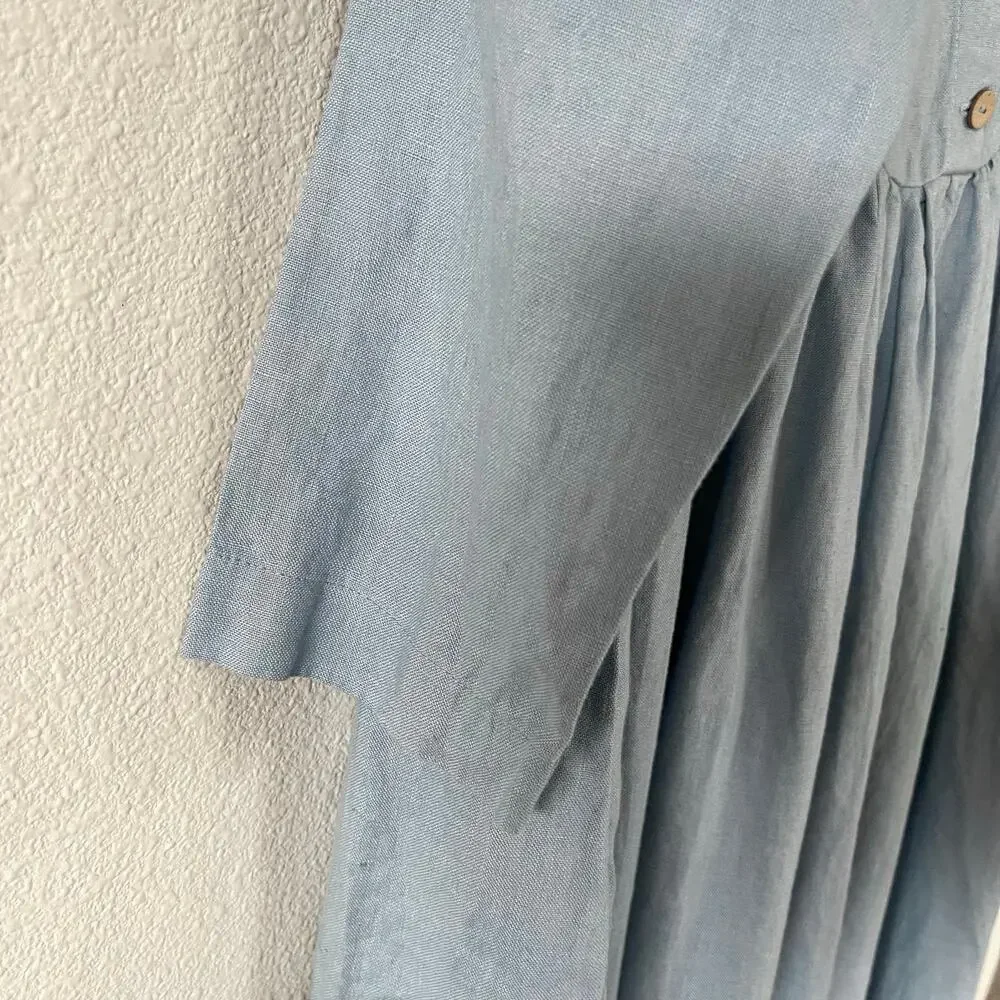 not PERFECT LINEN Blue MAMA Long Sleeve Maxi Dress (XL) - Picture 5 of 7